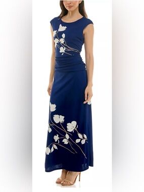 Taylor Navy Maxi Dress with White Floral Print